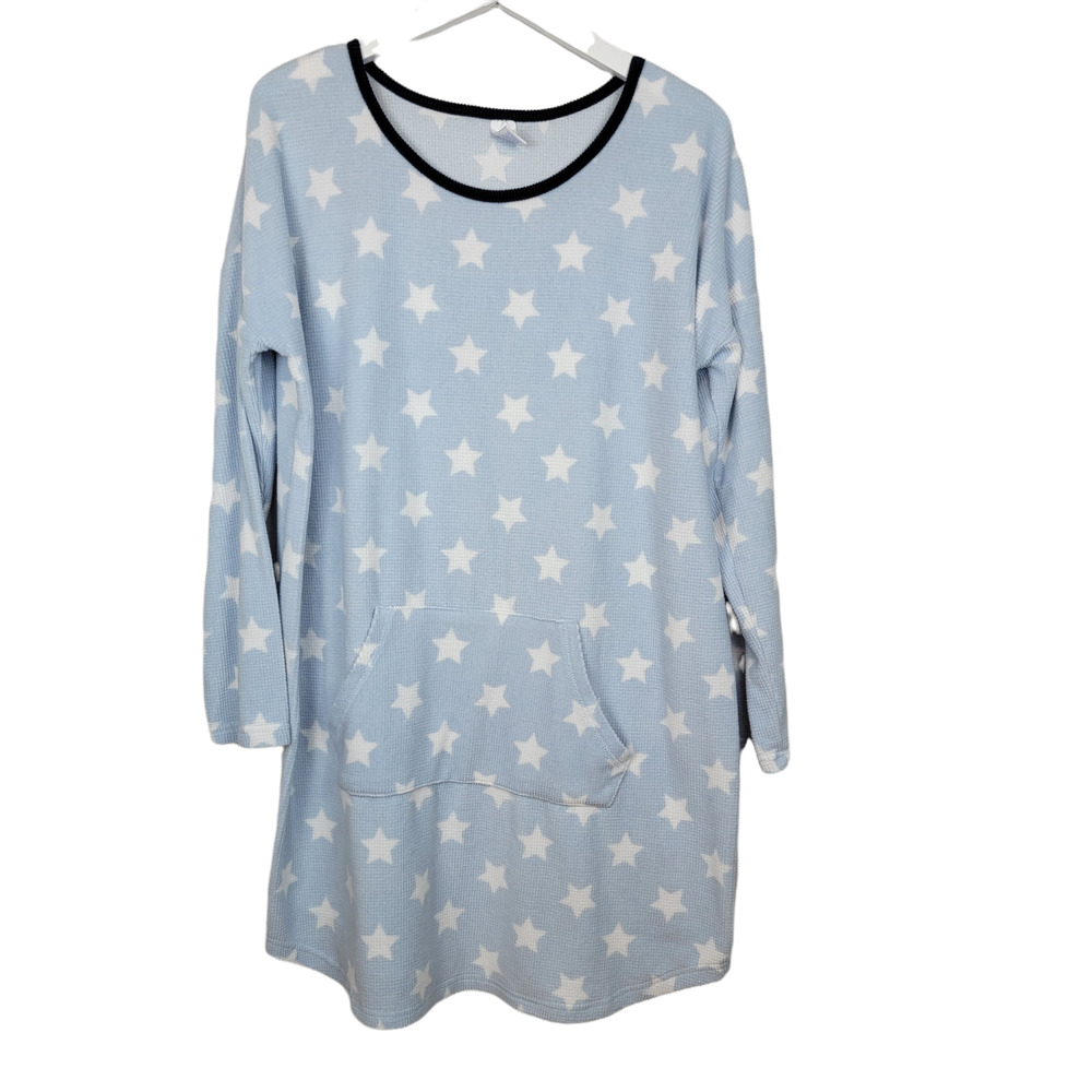 Sleep + Chic Baby Blue White Stars Kanga Pocket Sleep Shirt - Size XL